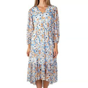 Joie Size XL Women's Blue Poppy V- Neck Tiered Flowy Boho Shift Maxi Midi Dress